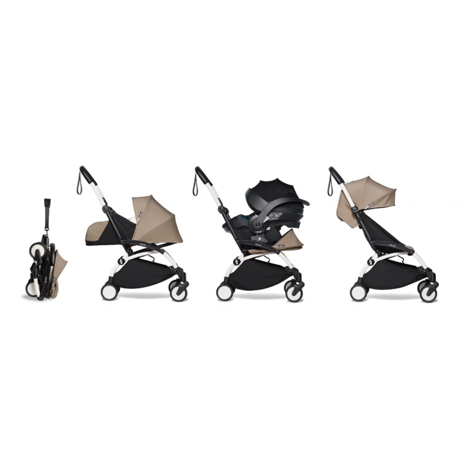 All-in-one BABYZEN stroller YOYO2 0+, car seat and 6+ | White Chassis Taupe